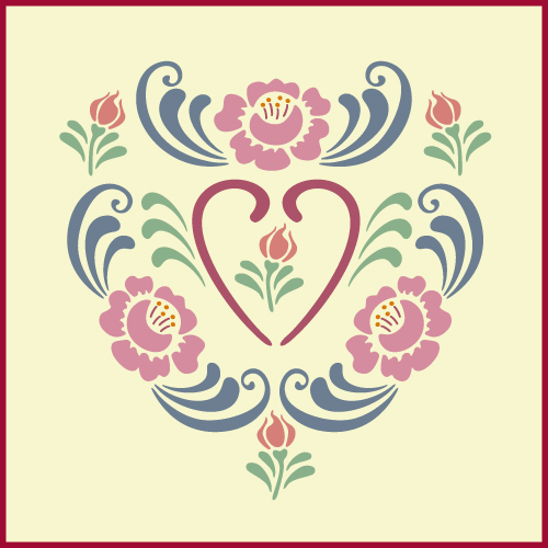 Rosemaling Heart Roses Stencil