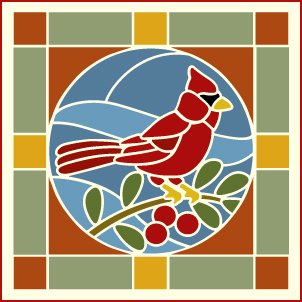 Stained Glass Cardinal Square Stencil